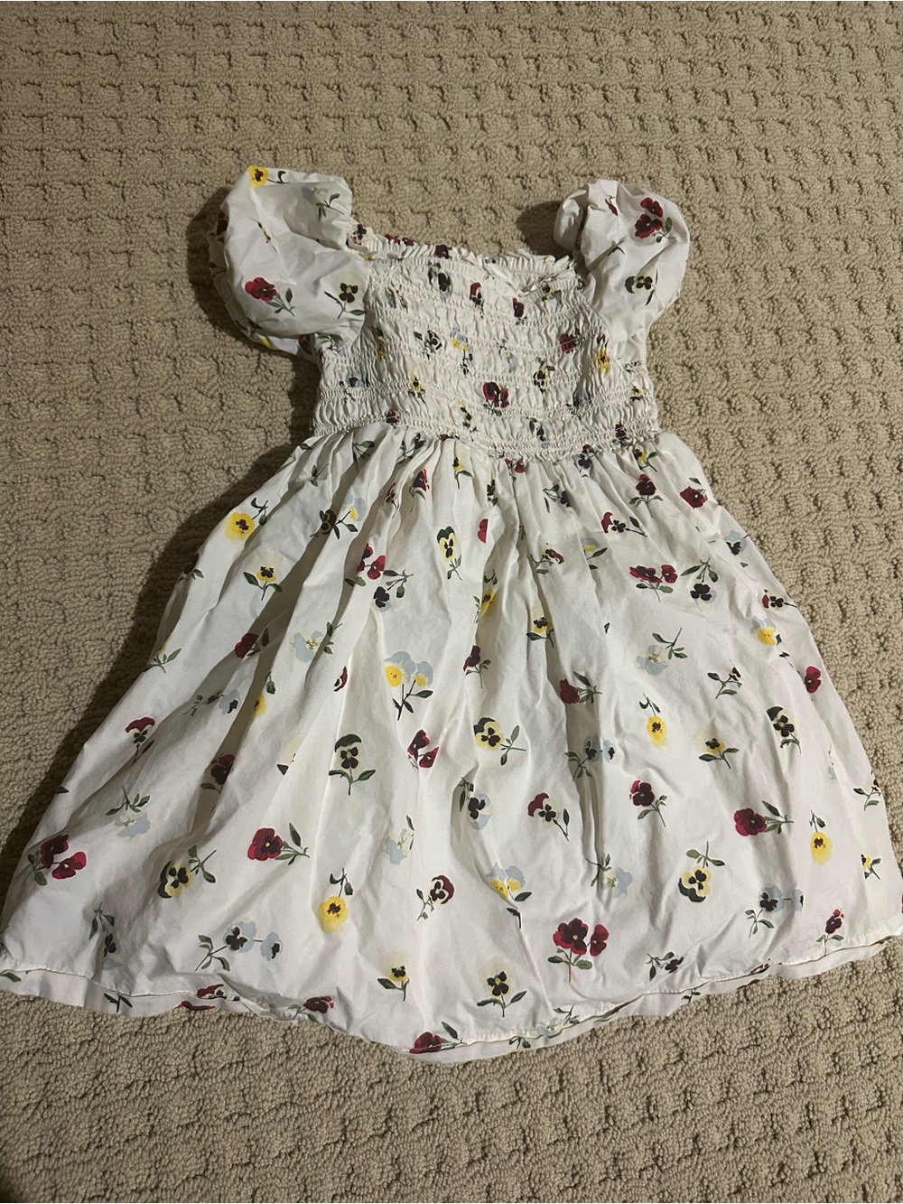 GAP x DOAN collab Girls' White Floral Smocked Dress with Puff Sleeves